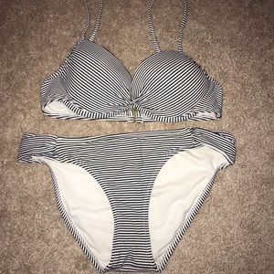 Navy and white striped bikini